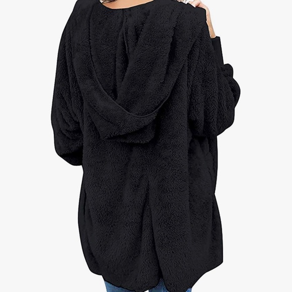 🔥  Womens Fuzzy Fleece Open Front Hooded Cardigan Jackets Sherpa Coat - Picture 2 of 4